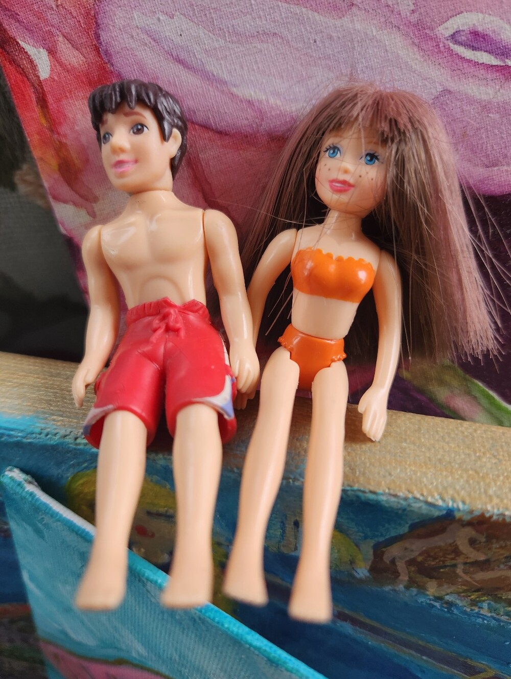 POLLY POCKET & RICK RED TRUNKS Mini Fashion 3.5" Dolls Orange CRUISE Bikini SET